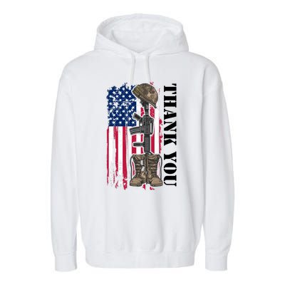 Thank You For Your Service Memorial Day USA American Flag Garment-Dyed Fleece Hoodie