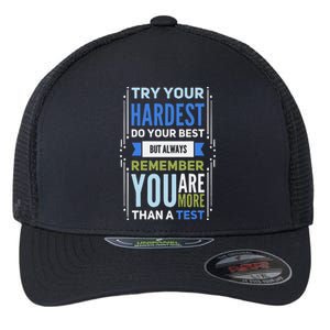 Try Your Hardest Do Your Best Exam Test Day Teacher Testing Flexfit Unipanel Trucker Cap