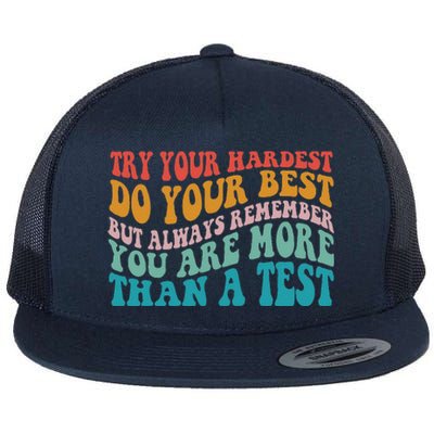 Try Your Hardest Do Your Best Teacher Te Day Flat Bill Trucker Hat