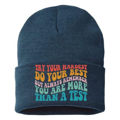 Try Your Hardest Do Your Best Teacher Te Day Sustainable Knit Beanie