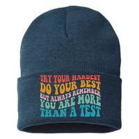 Try Your Hardest Do Your Best Teacher Te Day Sustainable Knit Beanie