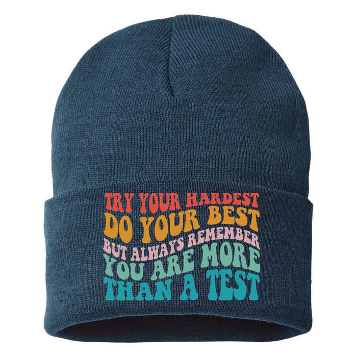 Try Your Hardest Do Your Best Teacher Te Day Sustainable Knit Beanie