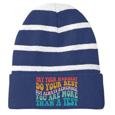 Try Your Hardest Do Your Best Teacher Te Day Striped Beanie with Solid Band