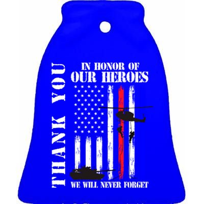 Thank You Honor Our Heroes Never Forget Memorial Day Flag Gift Ceramic Bell Ornament