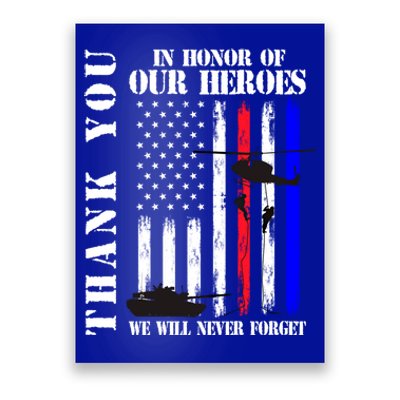 Thank You Honor Our Heroes Never Forget Memorial Day Flag Gift Poster