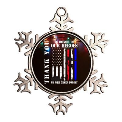 Thank You Honor Our Heroes Never Forget Memorial Day Flag Gift Metallic Star Ornament