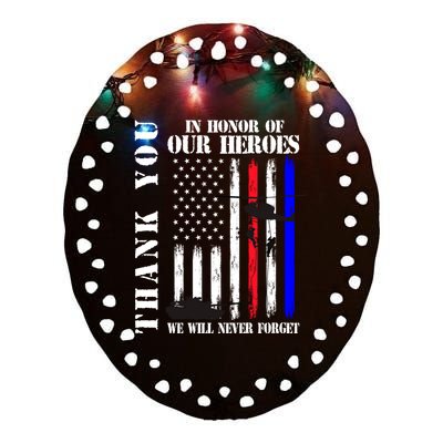 Thank You Honor Our Heroes Never Forget Memorial Day Flag Gift Ceramic Oval Ornament