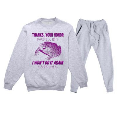 Thanks Your Honor I WonT Do It Again Frog Premium Crewneck Sweatsuit Set