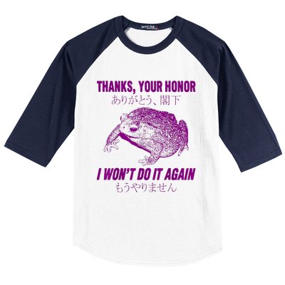 Thanks Your Honor I WonT Do It Again Frog Baseball Sleeve Shirt