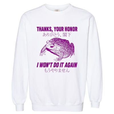 Thanks Your Honor I WonT Do It Again Frog Garment-Dyed Sweatshirt