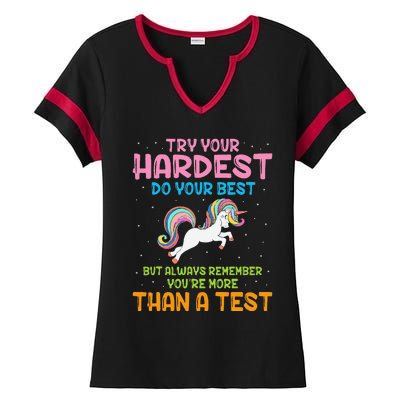 Try Your Hardest Unicorn Test Day Teacher's Testing Apparel Ladies Halftime Notch Neck Tee