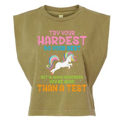 Try Your Hardest Unicorn Test Day Teacher's Testing Apparel Garment-Dyed Women's Muscle Tee