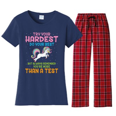 Try Your Hardest Unicorn Test Day Teacher's Testing Apparel Women's Flannel Pajama Set