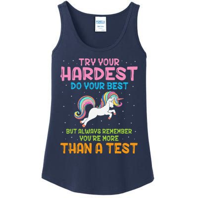 Try Your Hardest Unicorn Test Day Teacher's Testing Apparel Ladies Essential Tank