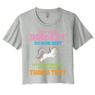 Try Your Hardest Unicorn Test Day Teacher's Testing Apparel Women's Crop Top Tee