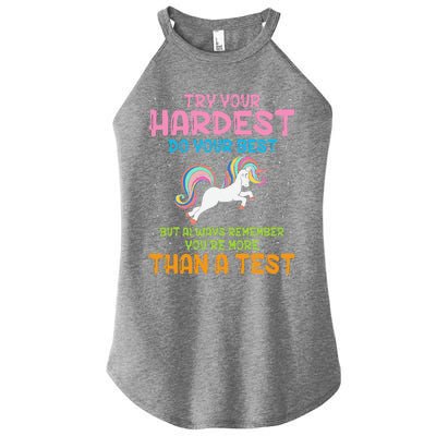 Try Your Hardest Unicorn Test Day Teacher's Testing Apparel Women’s Perfect Tri Rocker Tank