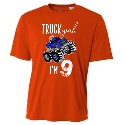 Truck Yeah Im 9 Monster Truck Birthday Car 9th Ninth Gift Cooling Performance Crew T-Shirt