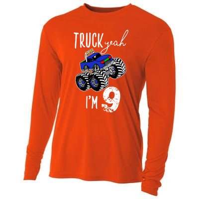 Truck Yeah Im 9 Monster Truck Birthday Car 9th Ninth Gift Cooling Performance Long Sleeve Crew