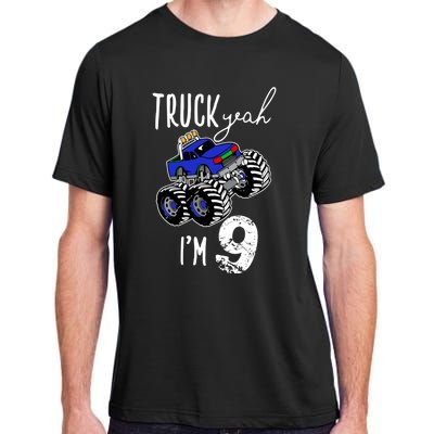 Truck Yeah Im 9 Monster Truck Birthday Car 9th Ninth Gift Adult ChromaSoft Performance T-Shirt