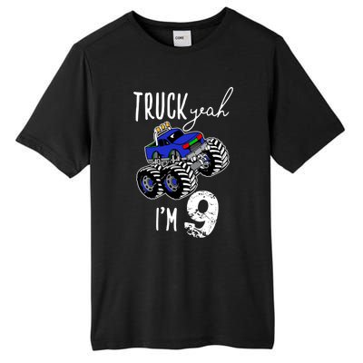 Truck Yeah Im 9 Monster Truck Birthday Car 9th Ninth Gift Tall Fusion ChromaSoft Performance T-Shirt