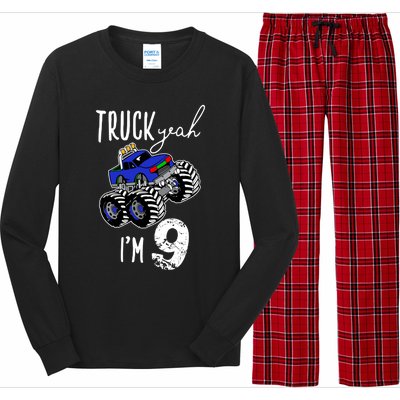 Truck Yeah Im 9 Monster Truck Birthday Car 9th Ninth Gift Long Sleeve Pajama Set