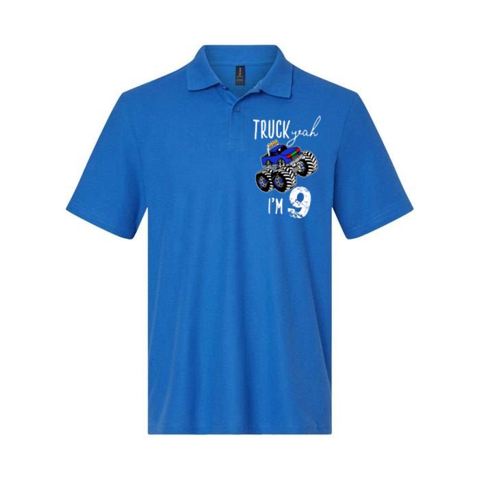 Truck Yeah Im 9 Monster Truck Birthday Car 9th Ninth Gift Softstyle Adult Sport Polo