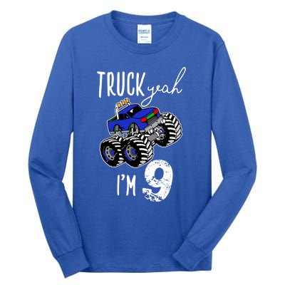 Truck Yeah Im 9 Monster Truck Birthday Car 9th Ninth Gift Tall Long Sleeve T-Shirt