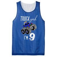 Truck Yeah Im 9 Monster Truck Birthday Car 9th Ninth Gift Mesh Reversible Basketball Jersey Tank