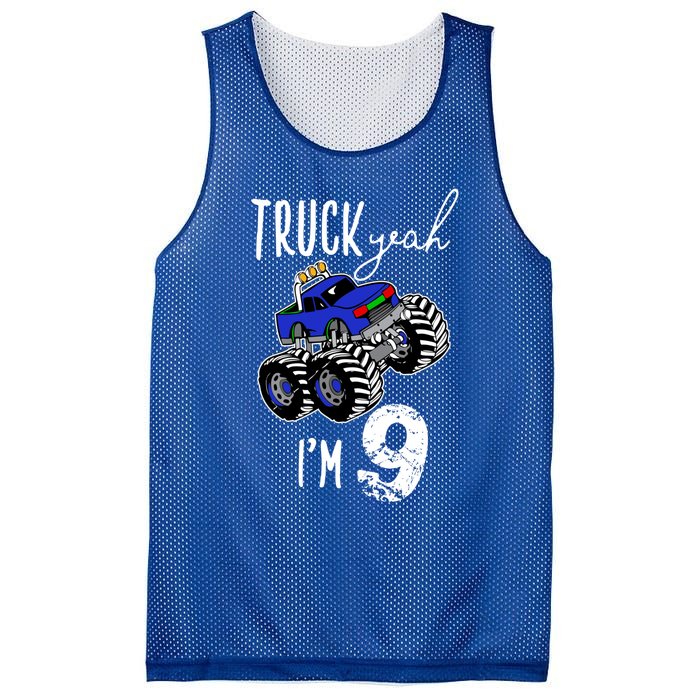 Truck Yeah Im 9 Monster Truck Birthday Car 9th Ninth Gift Mesh Reversible Basketball Jersey Tank