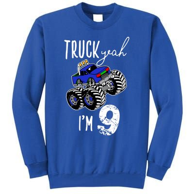 Truck Yeah Im 9 Monster Truck Birthday Car 9th Ninth Gift Tall Sweatshirt