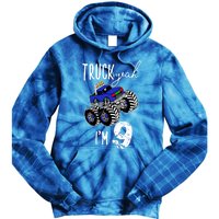 Truck Yeah Im 9 Monster Truck Birthday Car 9th Ninth Gift Tie Dye Hoodie