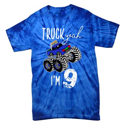 Truck Yeah Im 9 Monster Truck Birthday Car 9th Ninth Gift Tie-Dye T-Shirt