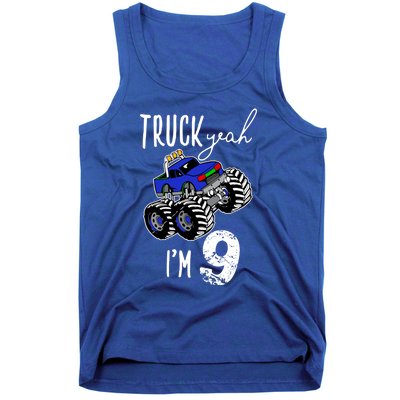 Truck Yeah Im 9 Monster Truck Birthday Car 9th Ninth Gift Tank Top