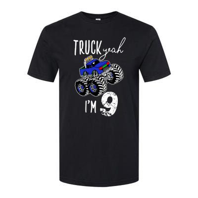 Truck Yeah Im 9 Monster Truck Birthday Car 9th Ninth Gift Softstyle CVC T-Shirt