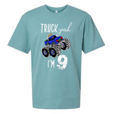 Truck Yeah Im 9 Monster Truck Birthday Car 9th Ninth Gift Sueded Cloud Jersey T-Shirt