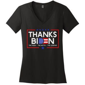 Thank You Joe Biden Man Myth Legend Usa Flag President Women's V-Neck T-Shirt