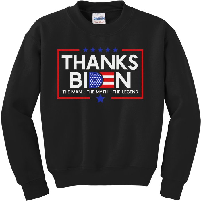 Thank You Joe Biden Man Myth Legend Usa Flag President Kids Sweatshirt