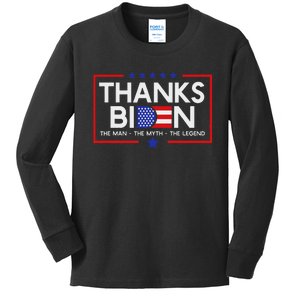 Thank You Joe Biden Man Myth Legend Usa Flag President Kids Long Sleeve Shirt