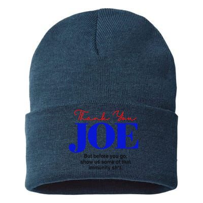 Thank You Joe! Funny Immunity Pun For President Biden Sustainable Knit Beanie