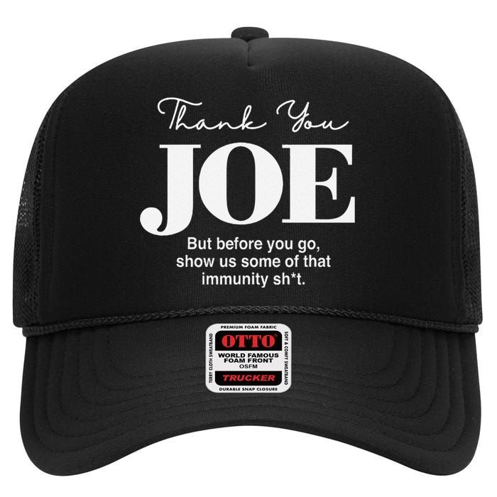 Thank You Joe! Funny Immunity Pun For President Biden High Crown Mesh Back Trucker Hat