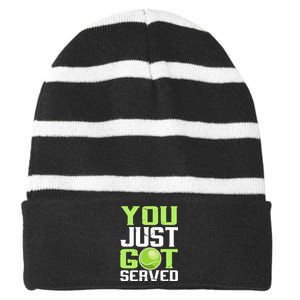 Tennis You Just Got Served Tennis Fans Striped Beanie with Solid Band