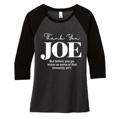 Thank You Joe! Funny Immunity Pun For President Biden Women's Tri-Blend 3/4-Sleeve Raglan Shirt