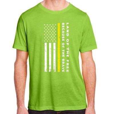 Thin Yellow Line Land Of The Free Because Of The Brave Gift Adult ChromaSoft Performance T-Shirt