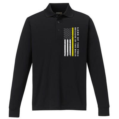 Thin Yellow Line Land Of The Free Because Of The Brave Gift Performance Long Sleeve Polo