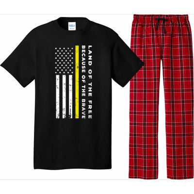 Thin Yellow Line Land Of The Free Because Of The Brave Gift Pajama Set