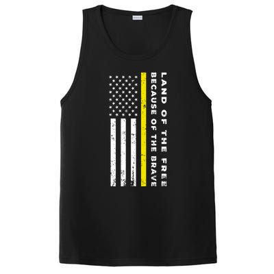 Thin Yellow Line Land Of The Free Because Of The Brave Gift PosiCharge Competitor Tank