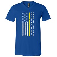 Thin Yellow Line Land Of The Free Because Of The Brave Gift V-Neck T-Shirt