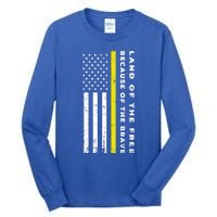 Thin Yellow Line Land Of The Free Because Of The Brave Gift Tall Long Sleeve T-Shirt