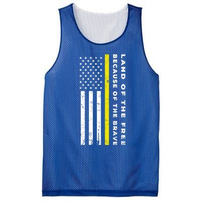 Thin Yellow Line Land Of The Free Because Of The Brave Gift Mesh Reversible Basketball Jersey Tank