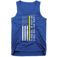 Thin Yellow Line Land Of The Free Because Of The Brave Gift Tank Top